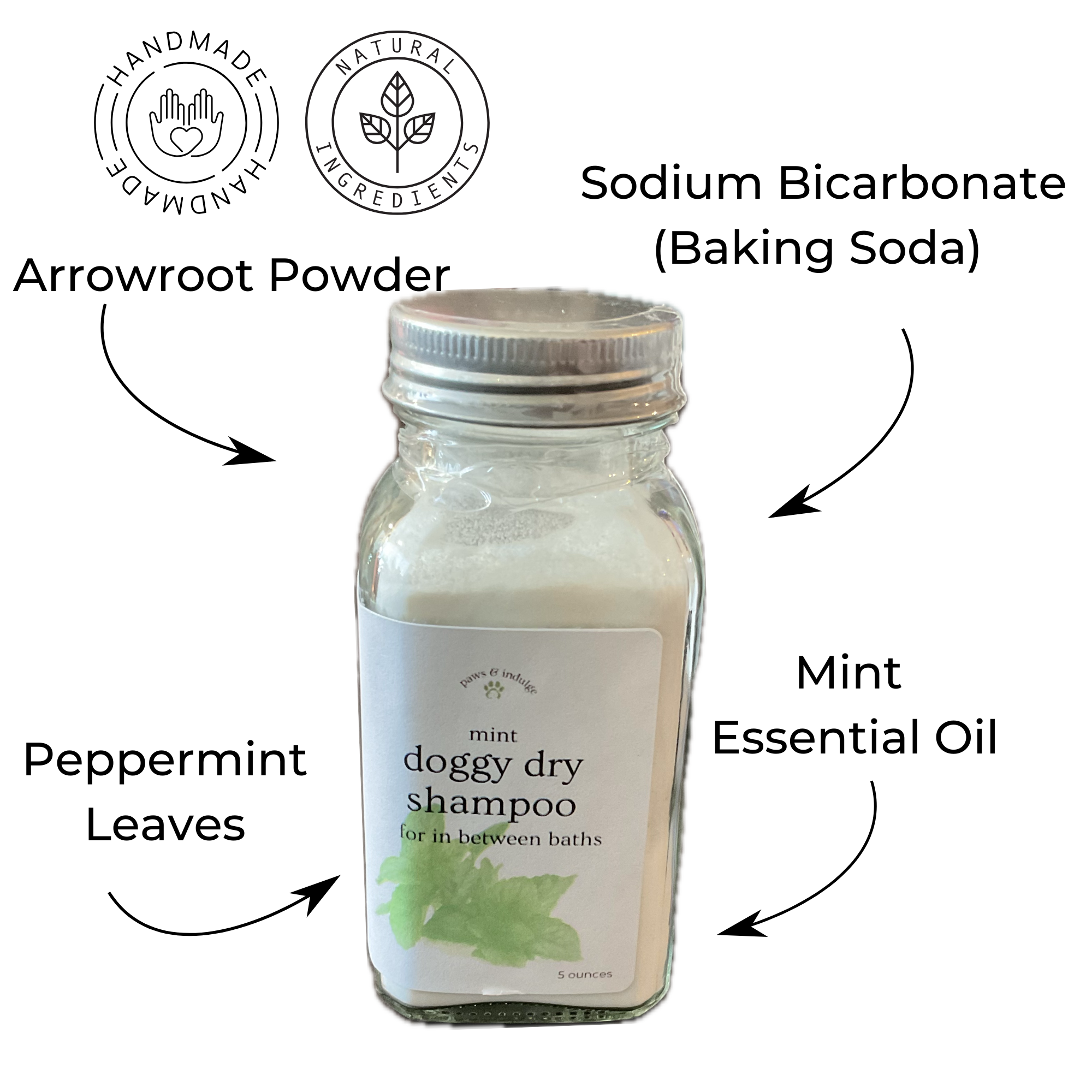 Mint Dry Dog Shampoo: Natural Waterless Deodorizing Pet Powder (6 Ounces)