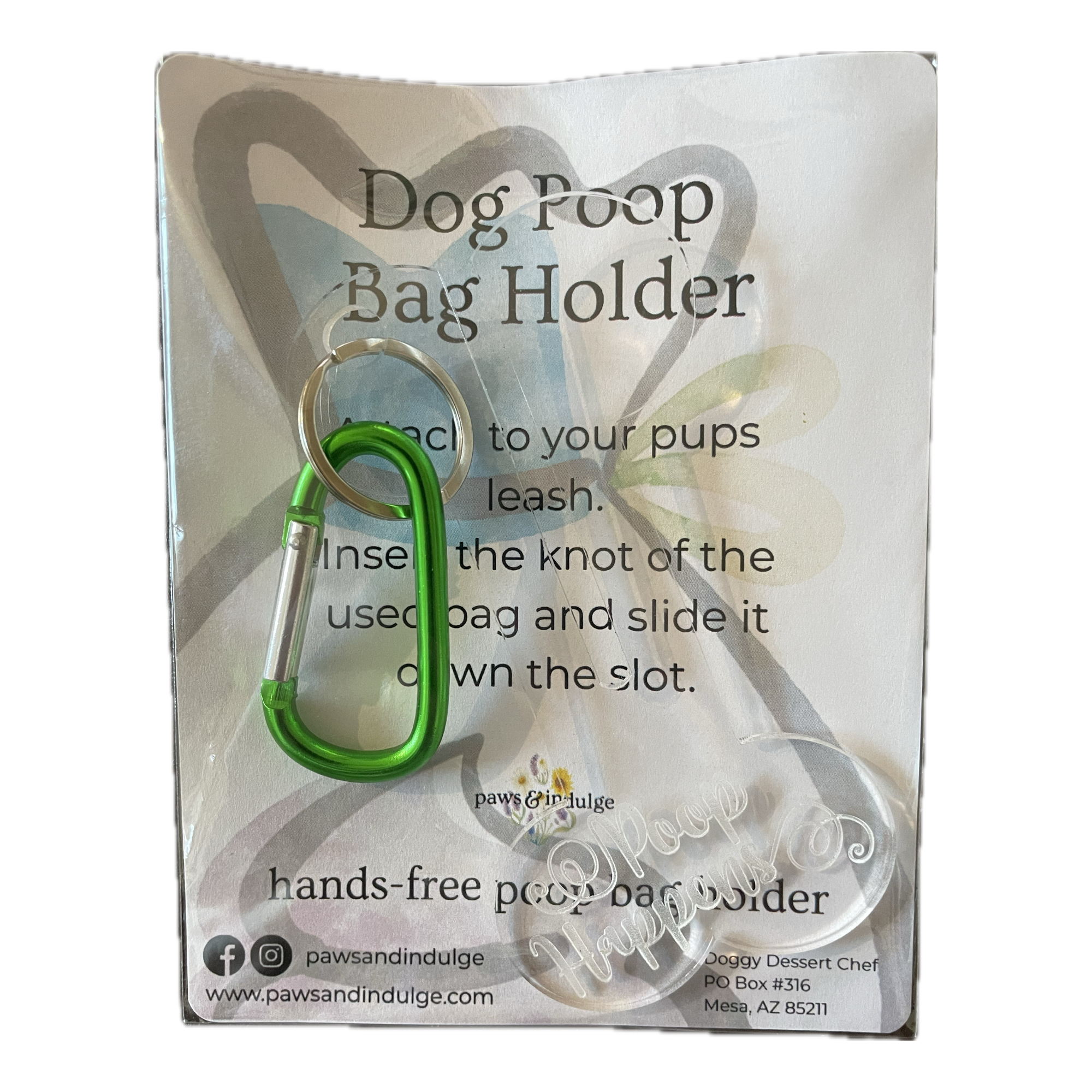 Poop Happens Dog Poop Bag Holder | Hands-Free Dog Waste Bag Holder | Funny Dog Leash Accessory | Acrylic Poop Bag Carrier