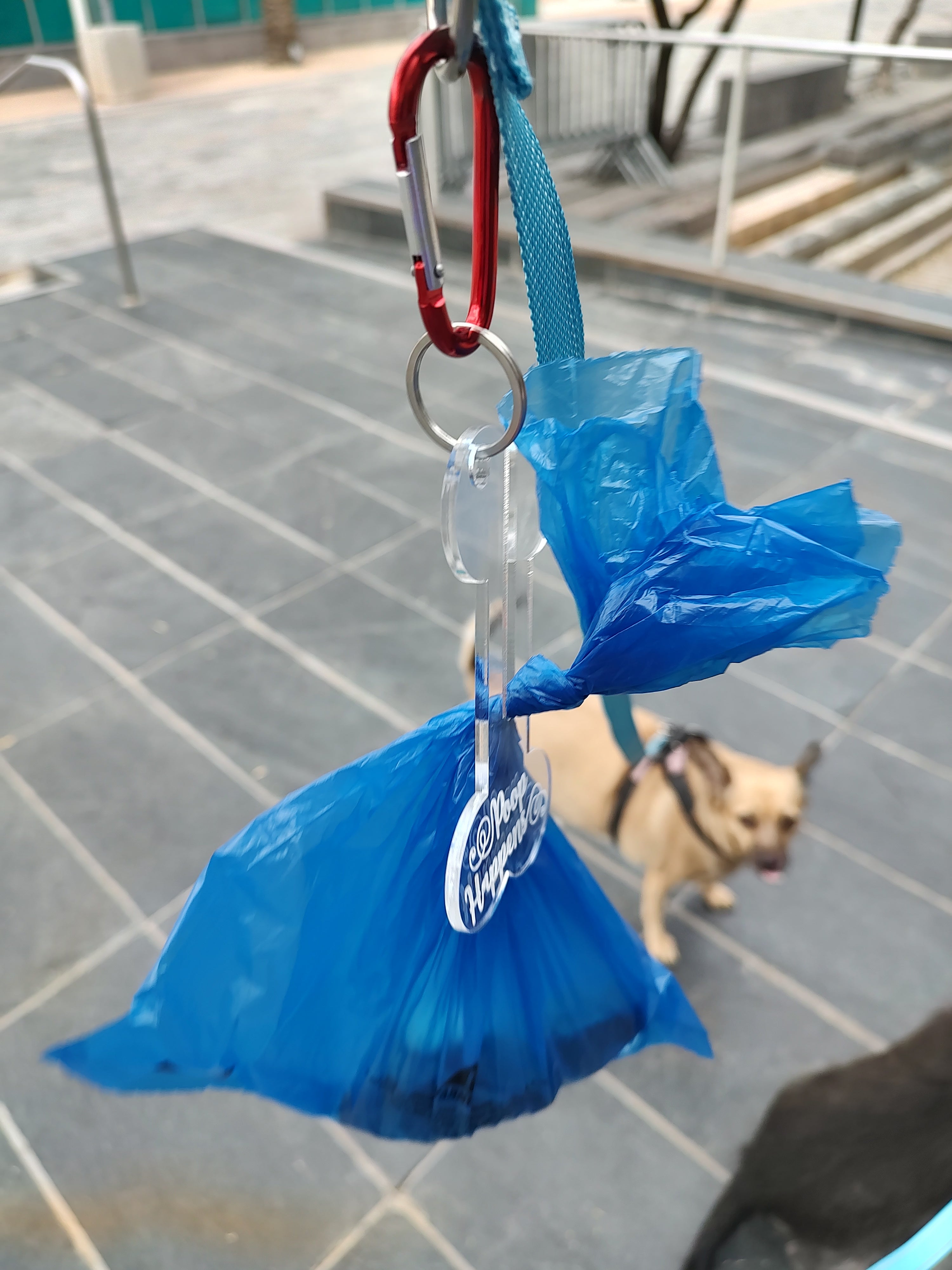 Poop Happens Dog Poop Bag Holder | Hands-Free Dog Waste Bag Holder | Funny Dog Leash Accessory | Acrylic Poop Bag Carrier