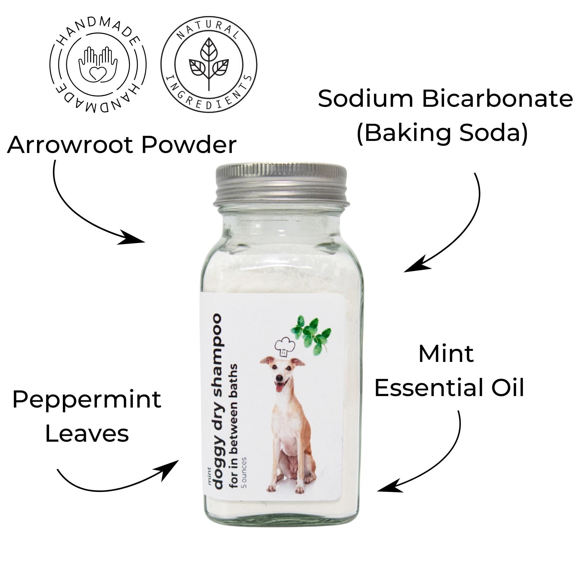 Mint Dry Dog Shampoo: Natural Waterless Deodorizing Pet Powder (6 Ounces)