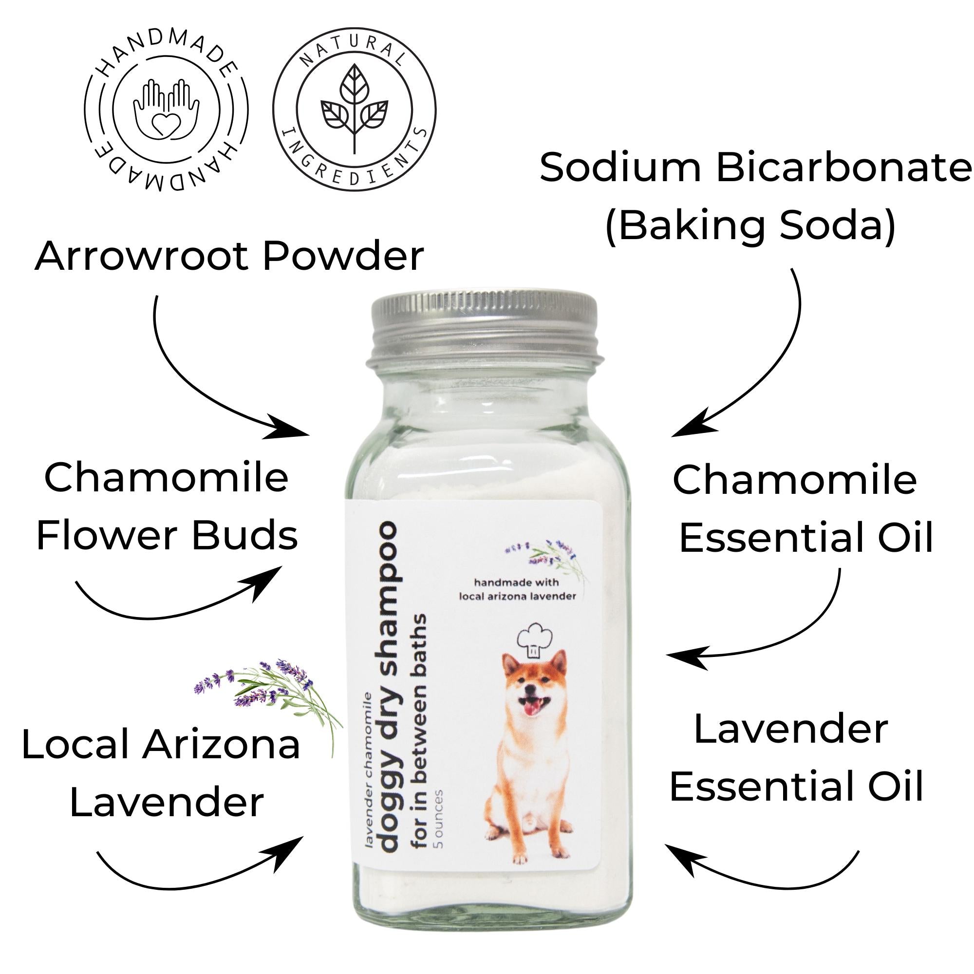 Lavender Chamomile Dry Dog Shampoo: Natural Waterless Grooming (6 ounce)