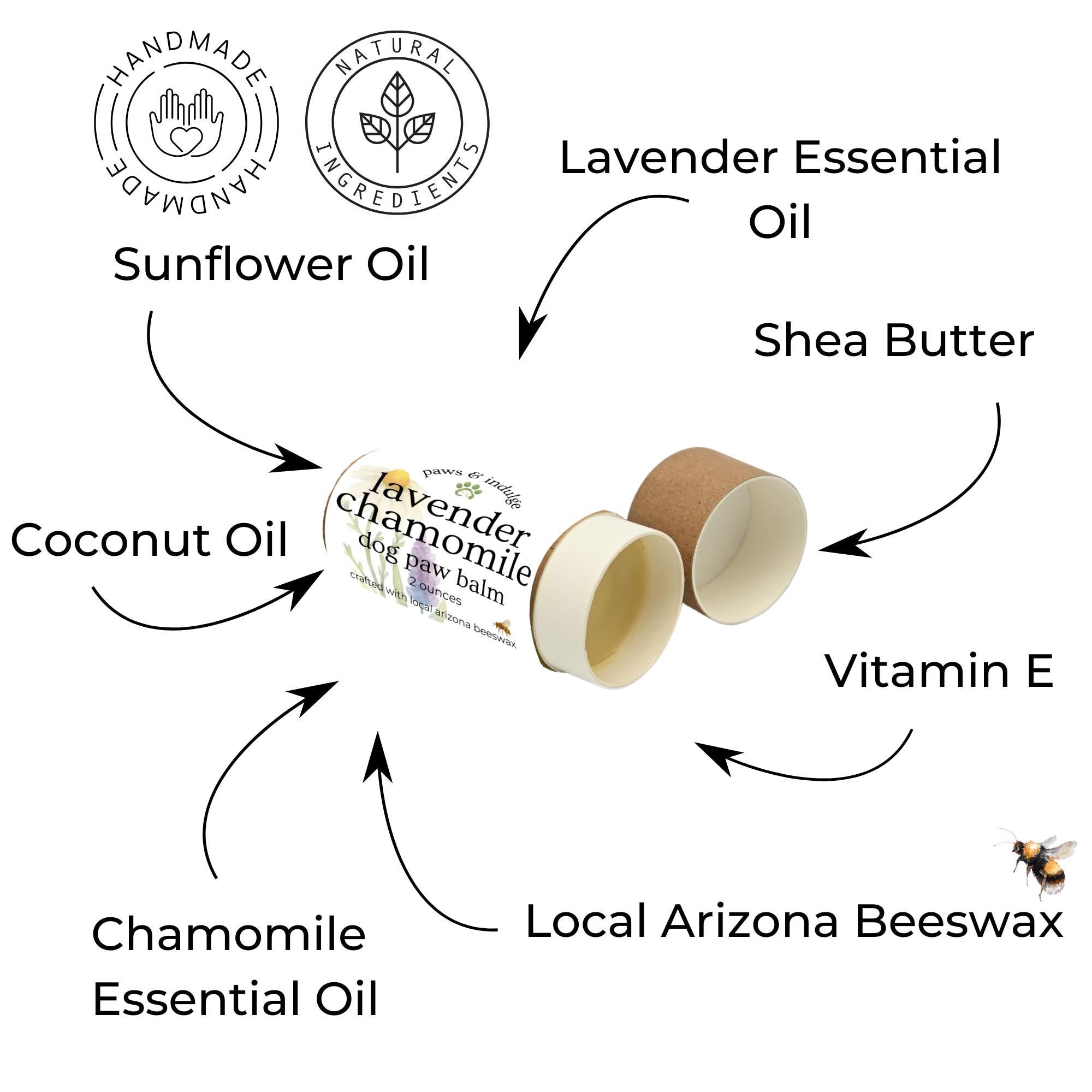 Lavender Chamomile Dog Paw Balm: Natural Beeswax, Vitamin E (2 oz)