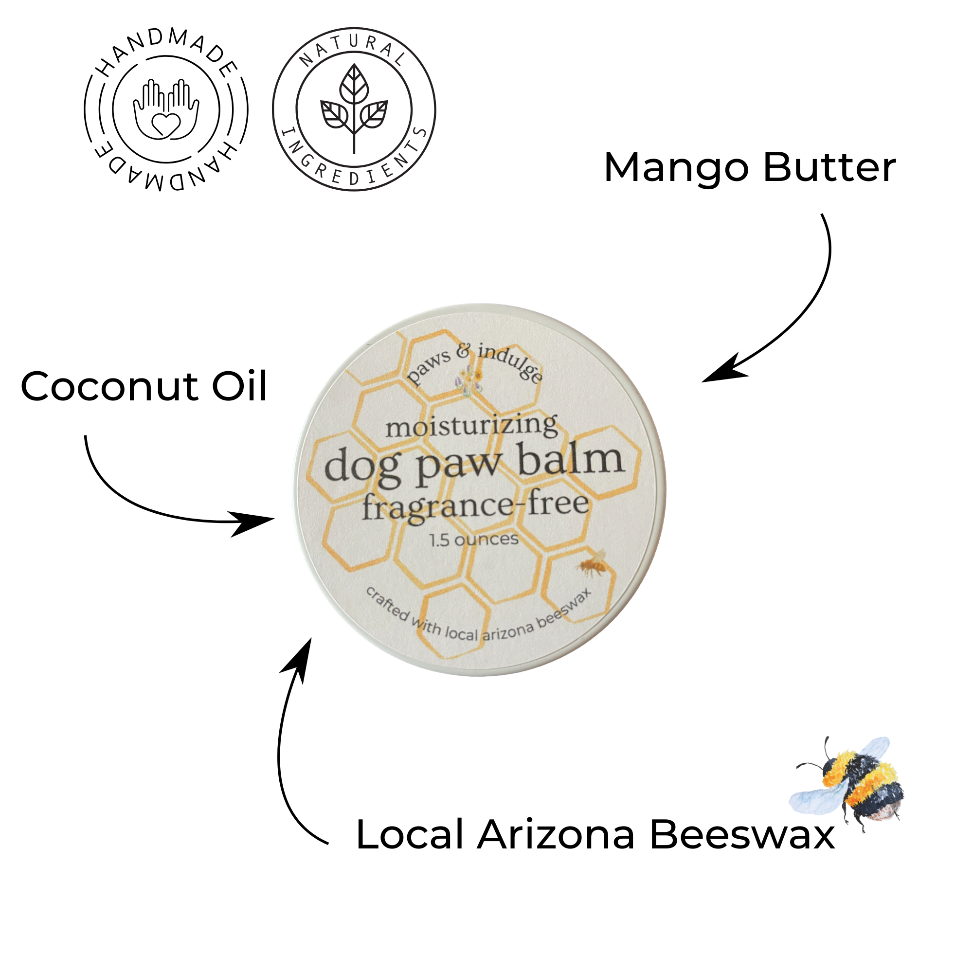 Moisturizing Dog Paw Balm in Metal Tin | 3-Ingredient Formula | Small-Batch